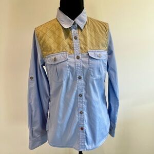 Blue and Tan Quilted Button-Up Shooting Shirt